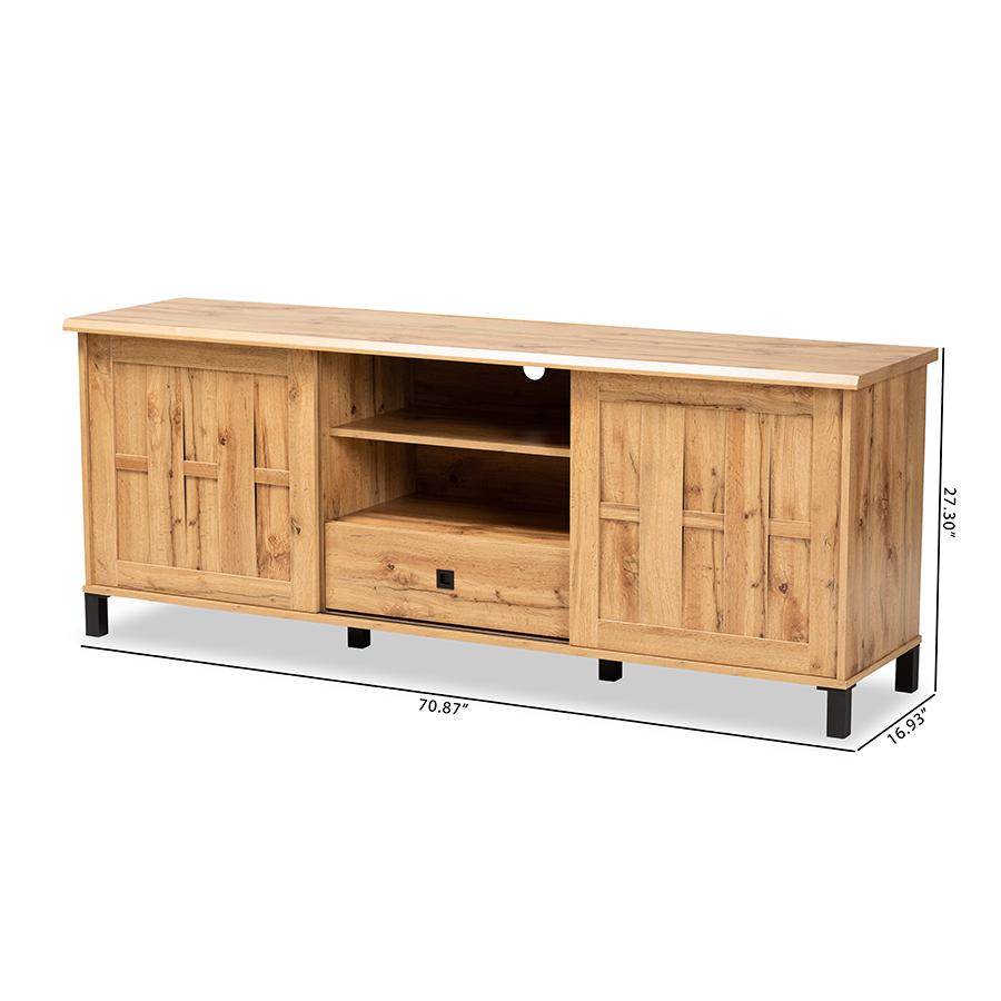 Unna Modern and Contemporary Oak Brown Finished Wood 2-Door TV Stand. Picture 10