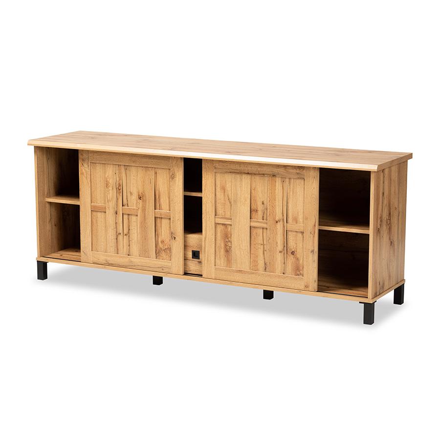 Unna Modern and Contemporary Oak Brown Finished Wood 2-Door TV Stand. Picture 2