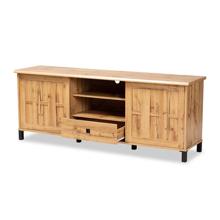Unna Modern and Contemporary Oak Brown Finished Wood 2-Door TV Stand. Picture 3