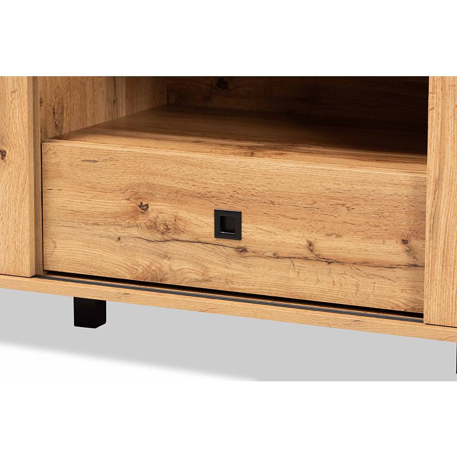 Unna Modern and Contemporary Oak Brown Finished Wood 2-Door TV Stand. Picture 6