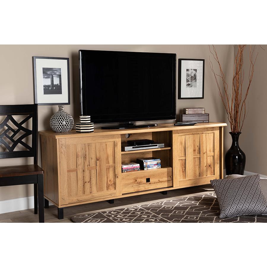 Unna Modern and Contemporary Oak Brown Finished Wood 2-Door TV Stand. Picture 8