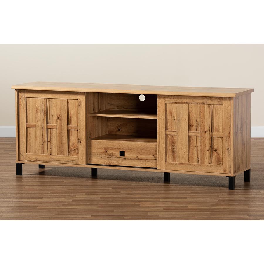 Unna Modern and Contemporary Oak Brown Finished Wood 2-Door TV Stand. Picture 9