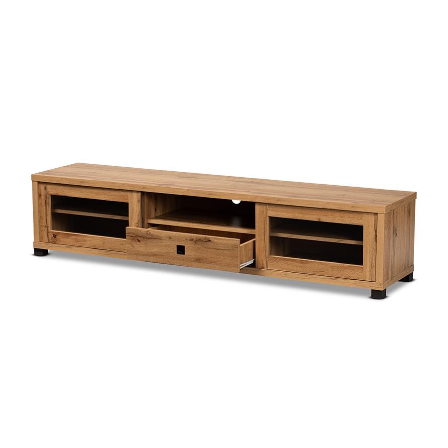 Beasley Modern and Contemporary Oak Brown Finished Wood 1-Drawer TV Stand. Picture 2