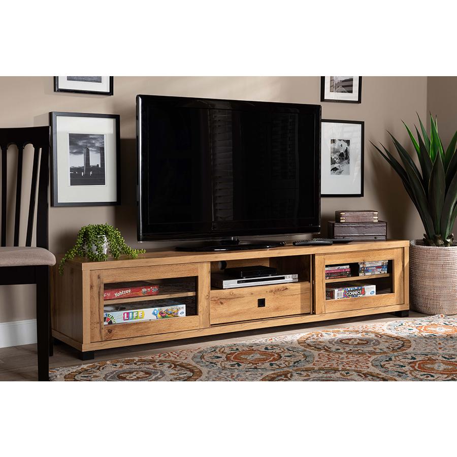 Beasley Modern and Contemporary Oak Brown Finished Wood 1-Drawer TV Stand. Picture 7