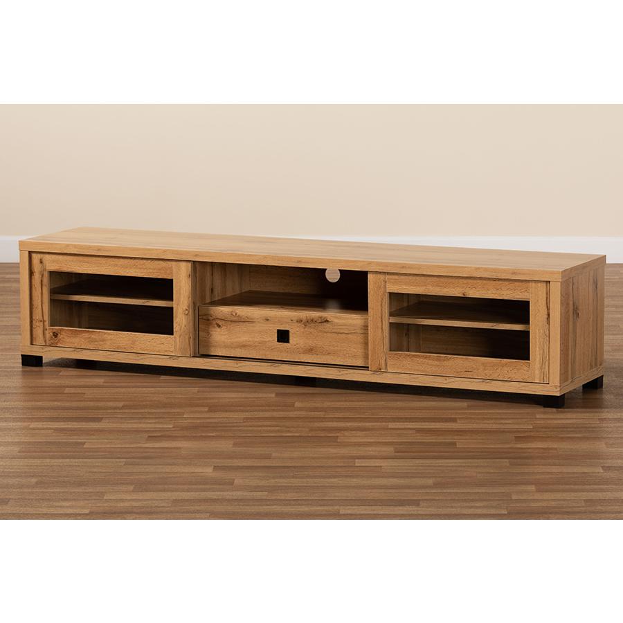 Beasley Modern and Contemporary Oak Brown Finished Wood 1-Drawer TV Stand. Picture 8