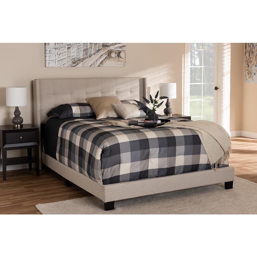 Lisette Modern and Contemporary Grey Fabric Upholstered King Size Bed. Picture 2