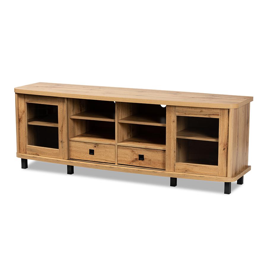 Walda Modern and Contemporary Oak Brown Finished Wood 2-Drawer TV Stand. Picture 1