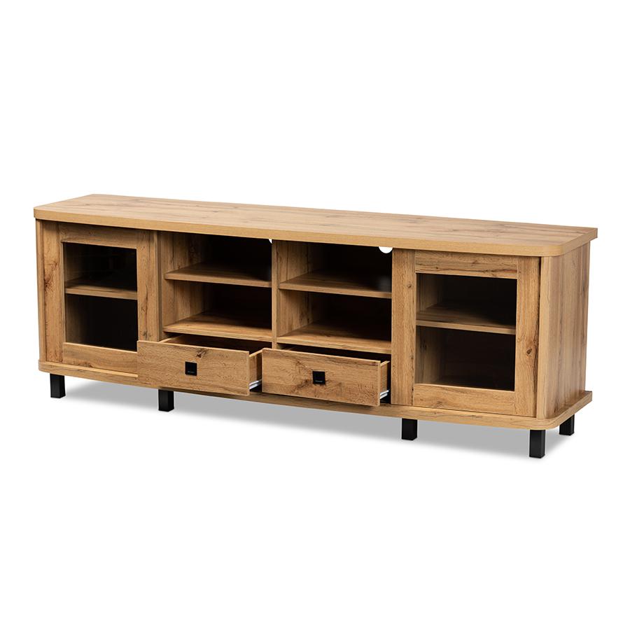 Walda Modern and Contemporary Oak Brown Finished Wood 2-Drawer TV Stand. Picture 2
