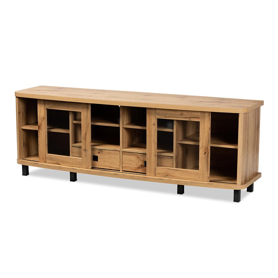 Walda Modern and Contemporary Oak Brown Finished Wood 2-Drawer TV Stand. Picture 3