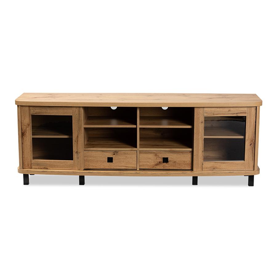 Walda Modern and Contemporary Oak Brown Finished Wood 2-Drawer TV Stand. Picture 4
