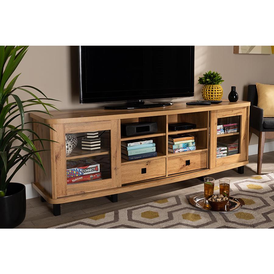 Walda Modern and Contemporary Oak Brown Finished Wood 2-Drawer TV Stand. Picture 8