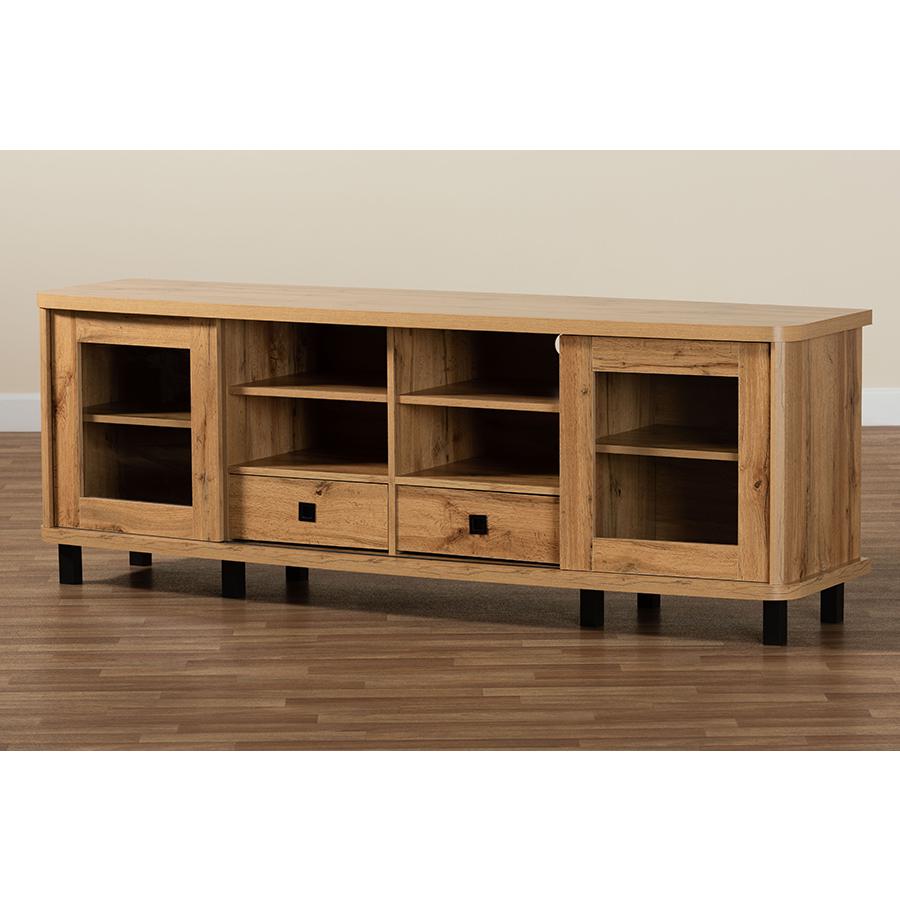 Walda Modern and Contemporary Oak Brown Finished Wood 2-Drawer TV Stand. Picture 9