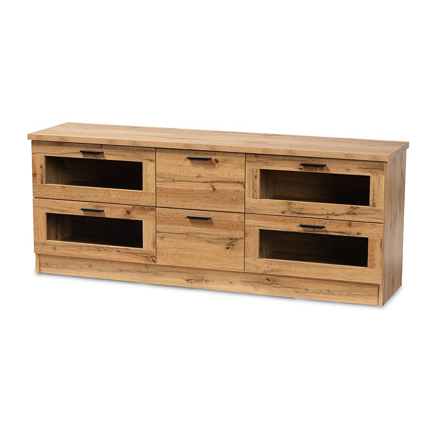 Adelino Modern and Contemporary Oak Brown Finished Wood 2-Drawer TV Stand. Picture 1