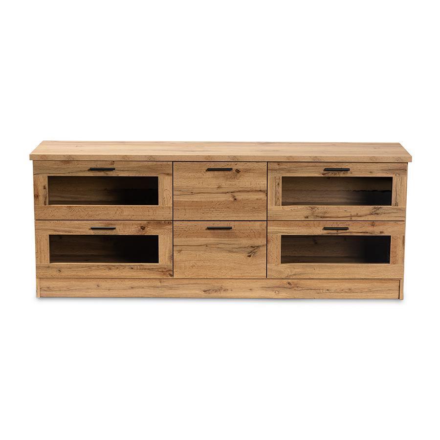 Adelino Modern and Contemporary Oak Brown Finished Wood 2-Drawer TV Stand. Picture 3