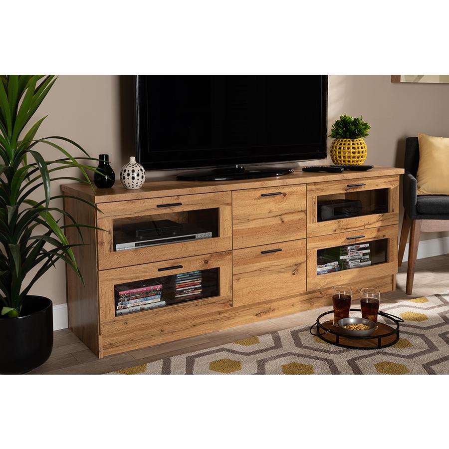 Adelino Modern and Contemporary Oak Brown Finished Wood 2-Drawer TV Stand. Picture 6