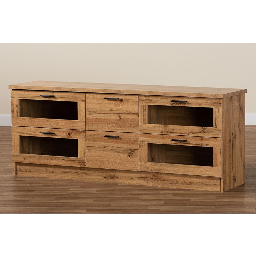 Adelino Modern and Contemporary Oak Brown Finished Wood 2-Drawer TV Stand. Picture 7