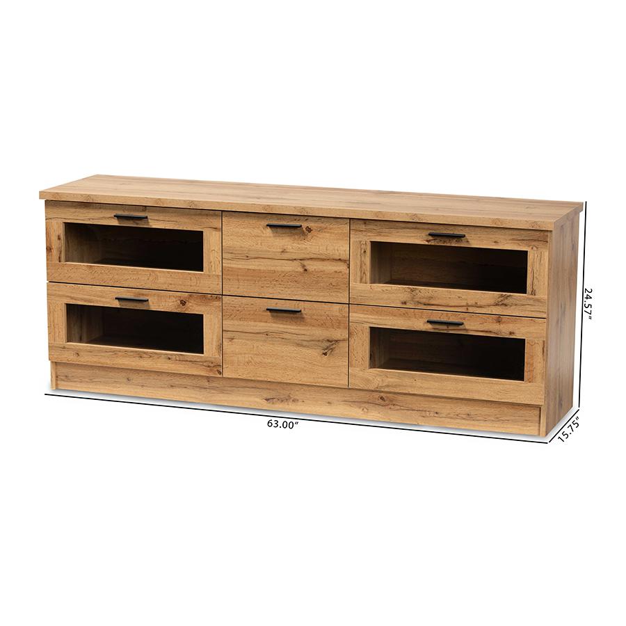 Adelino Modern and Contemporary Oak Brown Finished Wood 2-Drawer TV Stand. Picture 8