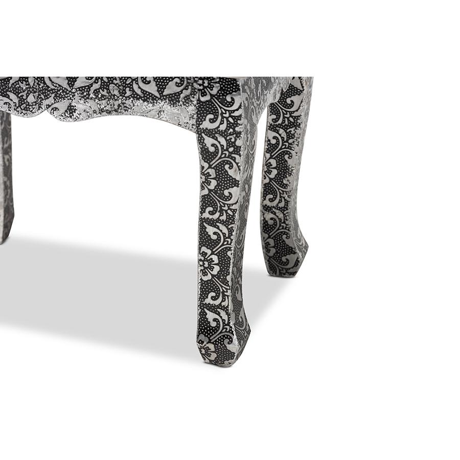 Baxton Studio Wycliff Industrial Glam and Luxe Silver Finished Metal and Mirrored Glass 2-Drawer Nightstand. Picture 6
