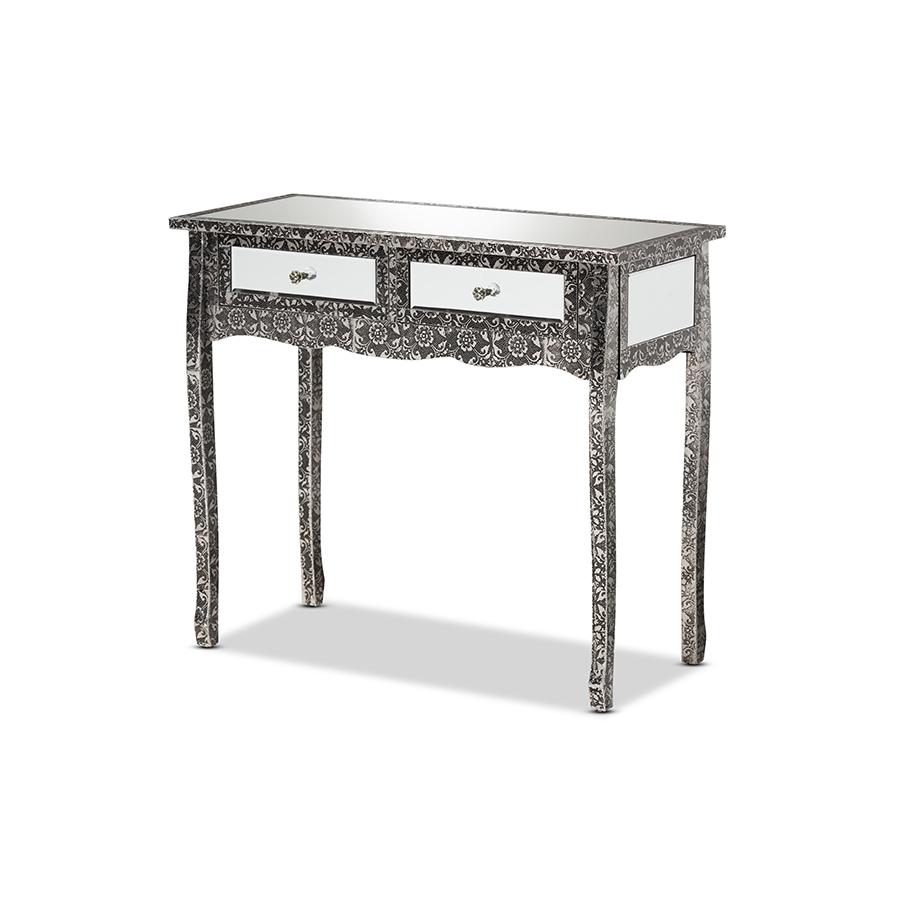 Mirrored Glass 2-Drawer Console Table. Picture 1