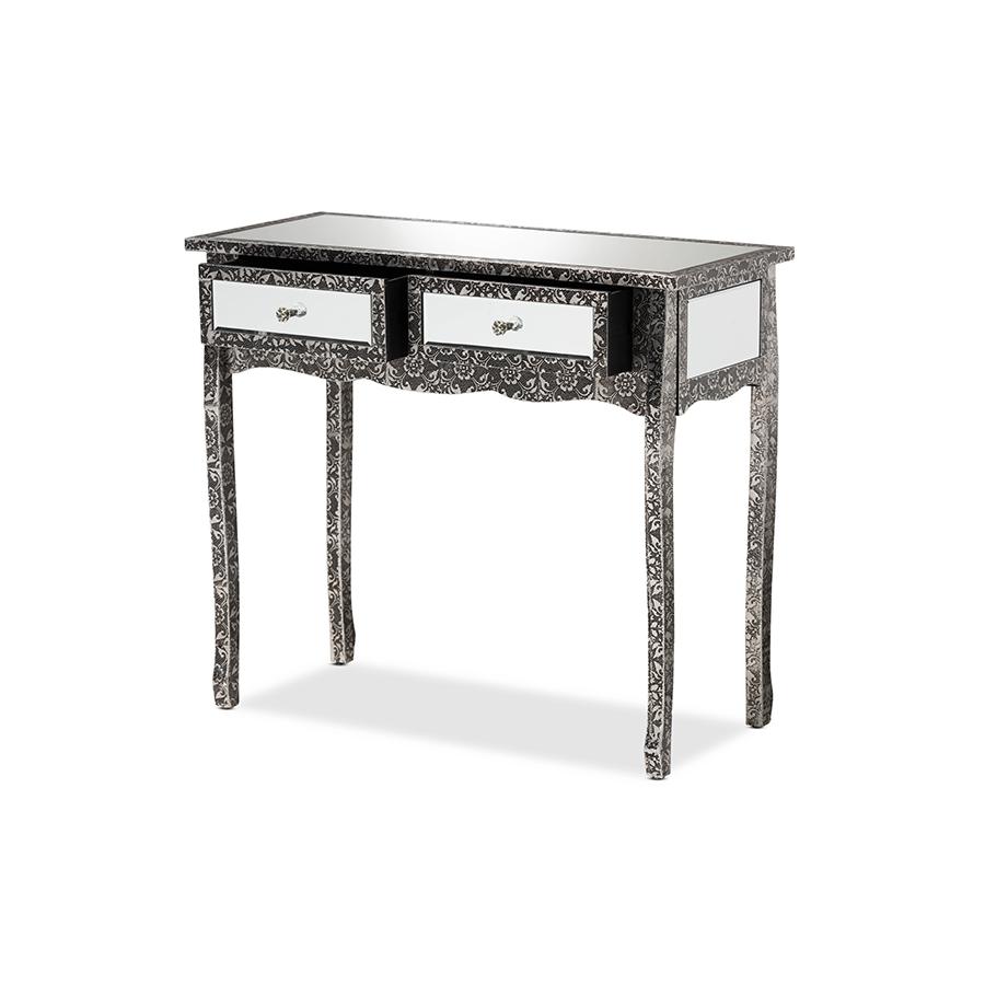 Mirrored Glass 2-Drawer Console Table. Picture 2