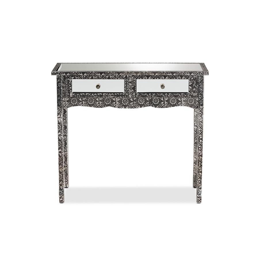 Mirrored Glass 2-Drawer Console Table. Picture 3