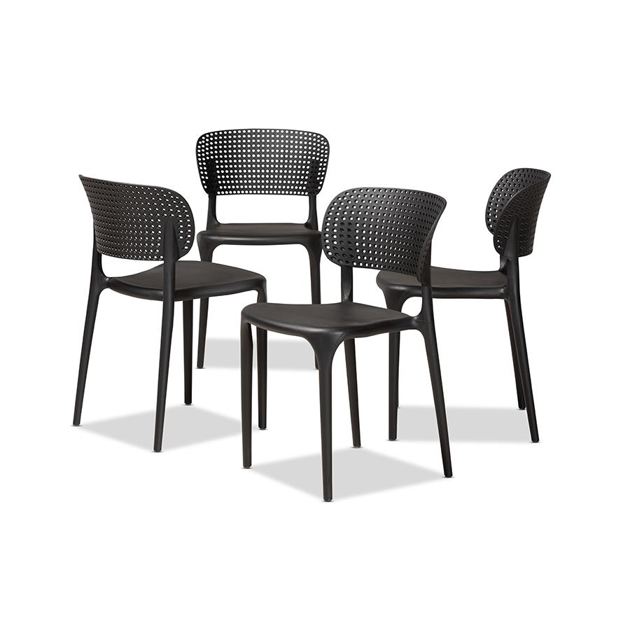 Black Finished Polypropylene Plastic 4-Piece Stackable Dining Chair Set. Picture 1