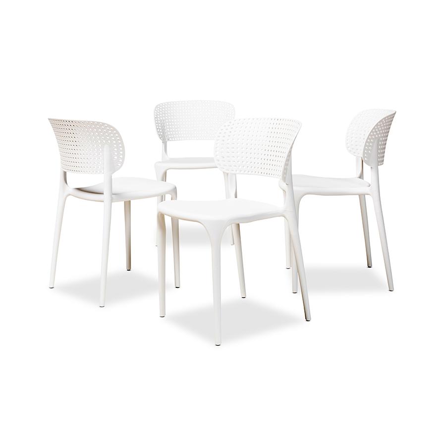 White Finished Polypropylene Plastic 4-Piece Stackable Dining Chair Set. Picture 1