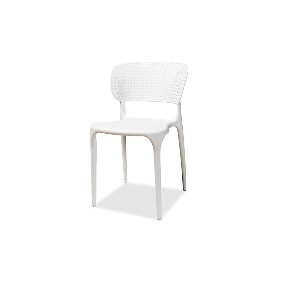 White Finished Polypropylene Plastic 4-Piece Stackable Dining Chair Set. Picture 2