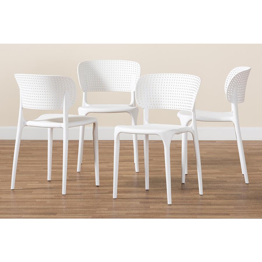 White Finished Polypropylene Plastic 4-Piece Stackable Dining Chair Set. Picture 7