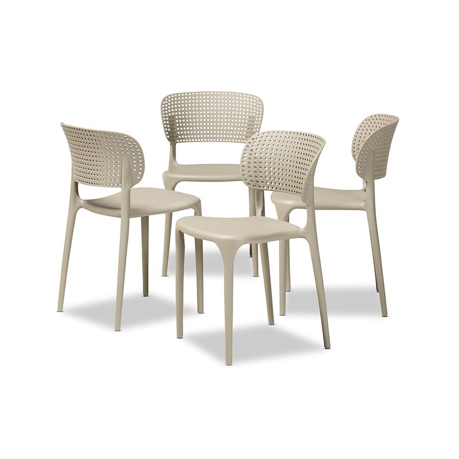 Beige Finished Polypropylene Plastic 4-Piece Stackable Dining Chair Set. Picture 1