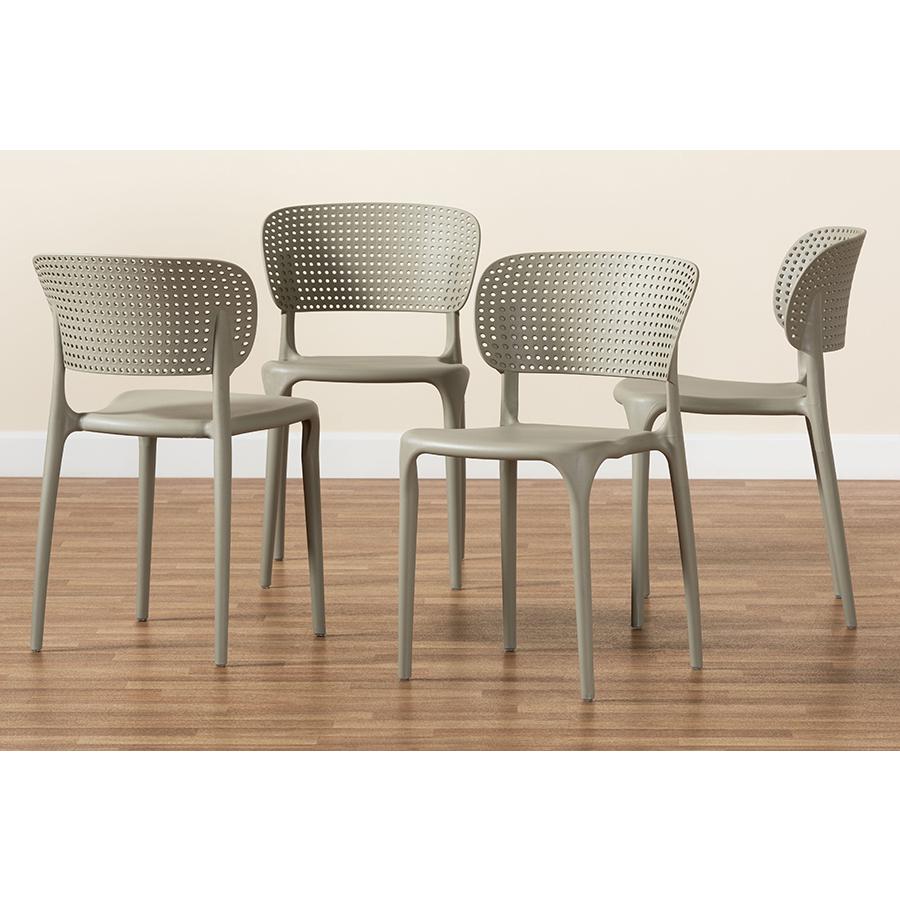 Beige Finished Polypropylene Plastic 4-Piece Stackable Dining Chair Set. Picture 7
