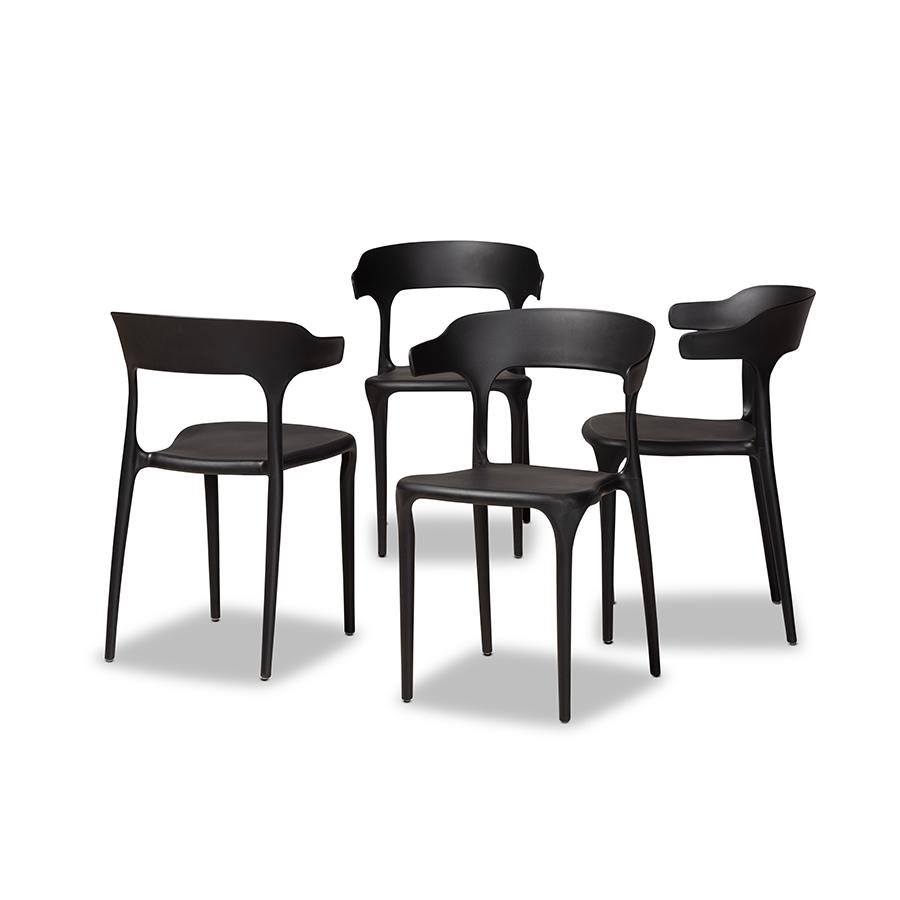 Baxton Studio Gould Modern Transtional Black Plastic 4-Piece Dining Chair Set. Picture 1