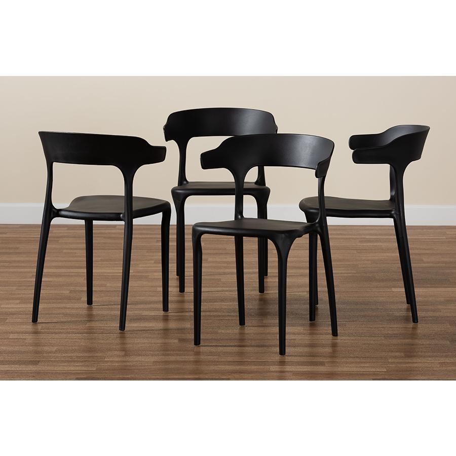 Baxton Studio Gould Modern Transtional Black Plastic 4-Piece Dining Chair Set. Picture 7