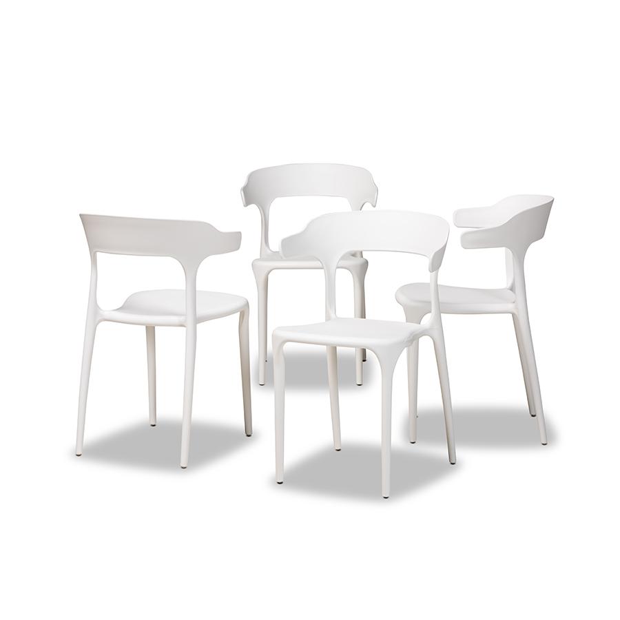 Baxton Studio Gould Modern Transtional White Plastic 4-Piece Dining Chair Set. Picture 1