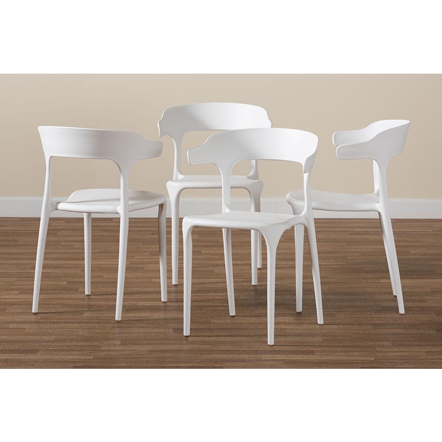 Baxton Studio Gould Modern Transtional White Plastic 4-Piece Dining Chair Set. Picture 7