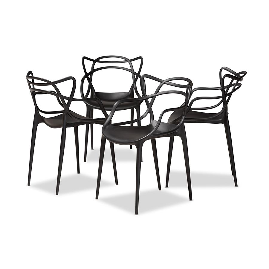 Black Finished Polypropylene Plastic 4-Piece Stackable Dining Chair Set. Picture 1