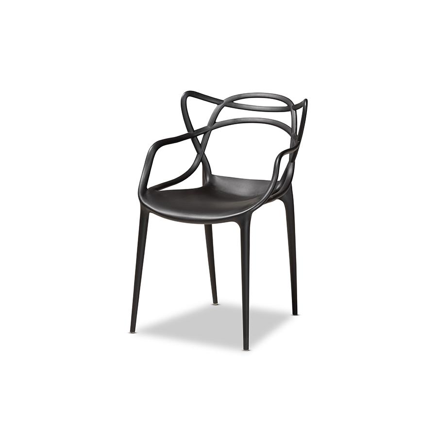 Black Finished Polypropylene Plastic 4-Piece Stackable Dining Chair Set. Picture 2