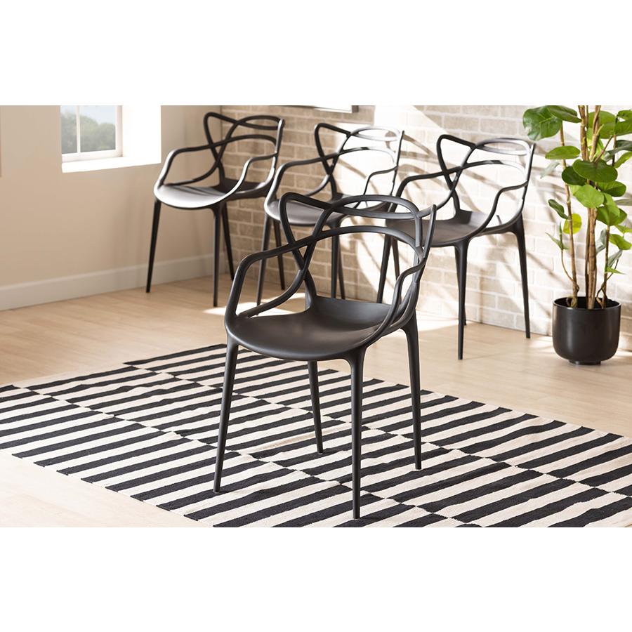 Black Finished Polypropylene Plastic 4-Piece Stackable Dining Chair Set. Picture 6