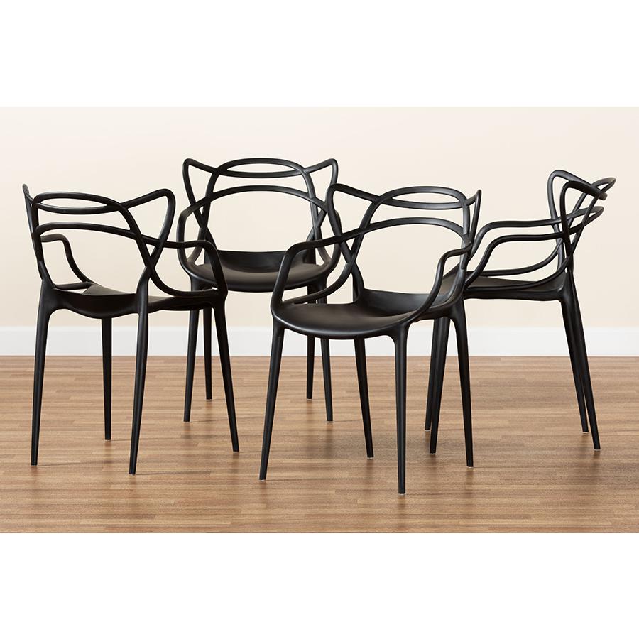 Black Finished Polypropylene Plastic 4-Piece Stackable Dining Chair Set. Picture 7