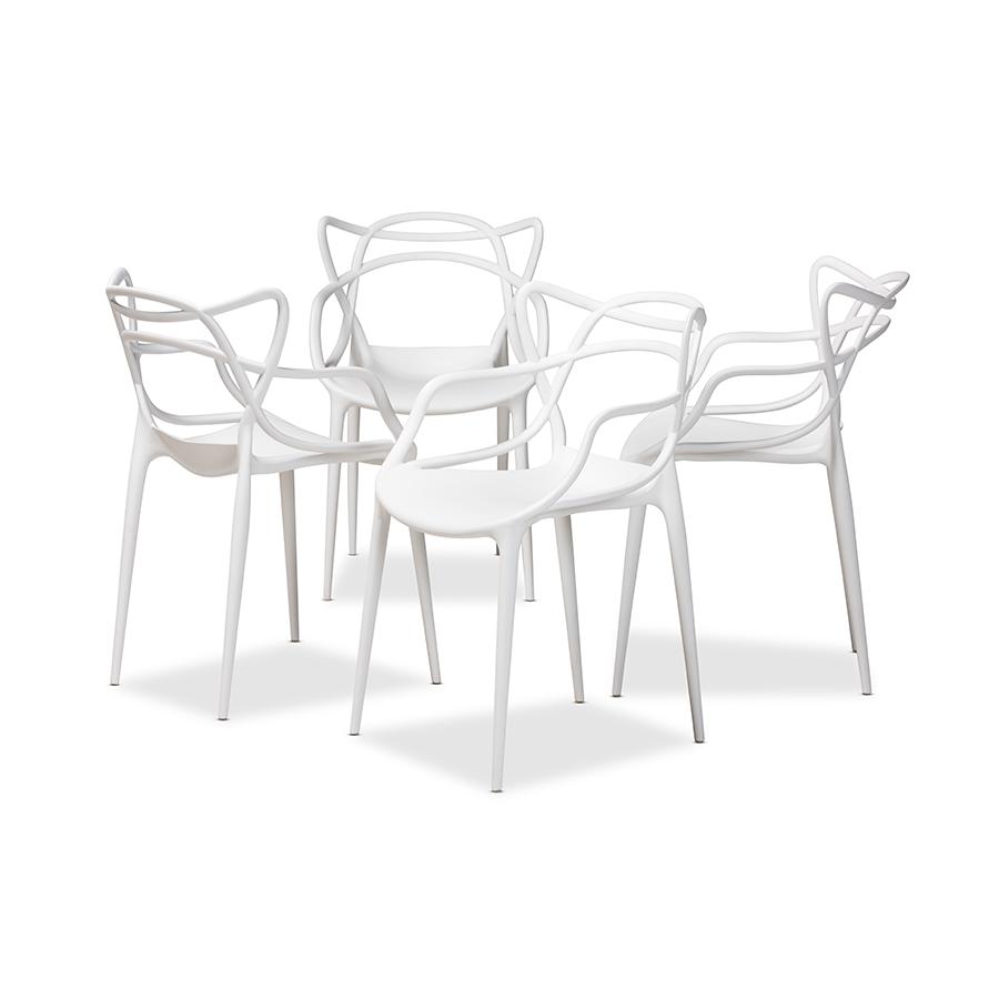 White Finished Polypropylene Plastic 4-Piece Stackable Dining Chair Set. Picture 1