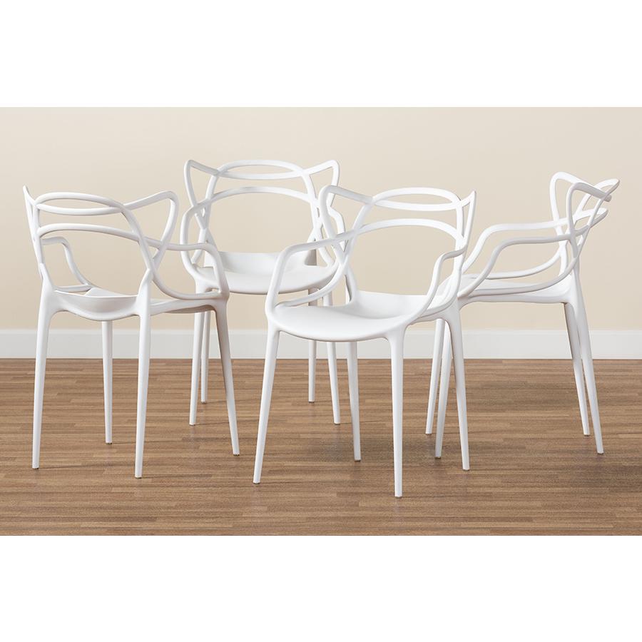 White Finished Polypropylene Plastic 4-Piece Stackable Dining Chair Set. Picture 7