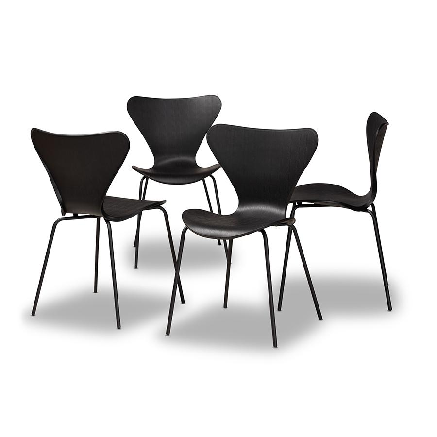 Black Plastic and Black Metal 4-Piece Dining Chair Set. Picture 1