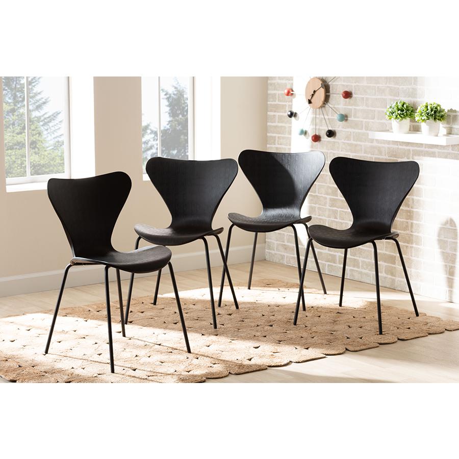Black Plastic and Black Metal 4-Piece Dining Chair Set. Picture 6