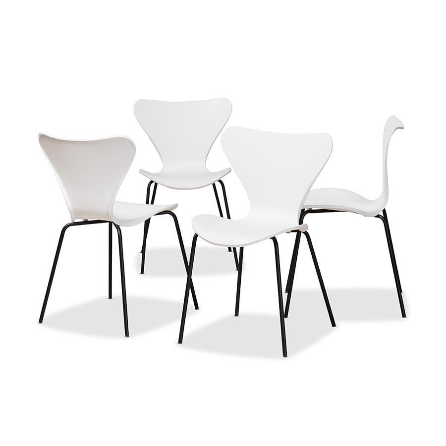 White Plastic and Black Metal 4-Piece Dining Chair Set. Picture 1