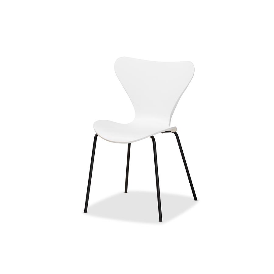 White Plastic and Black Metal 4-Piece Dining Chair Set. Picture 2