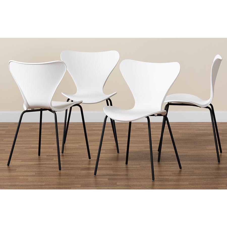 White Plastic and Black Metal 4-Piece Dining Chair Set. Picture 7