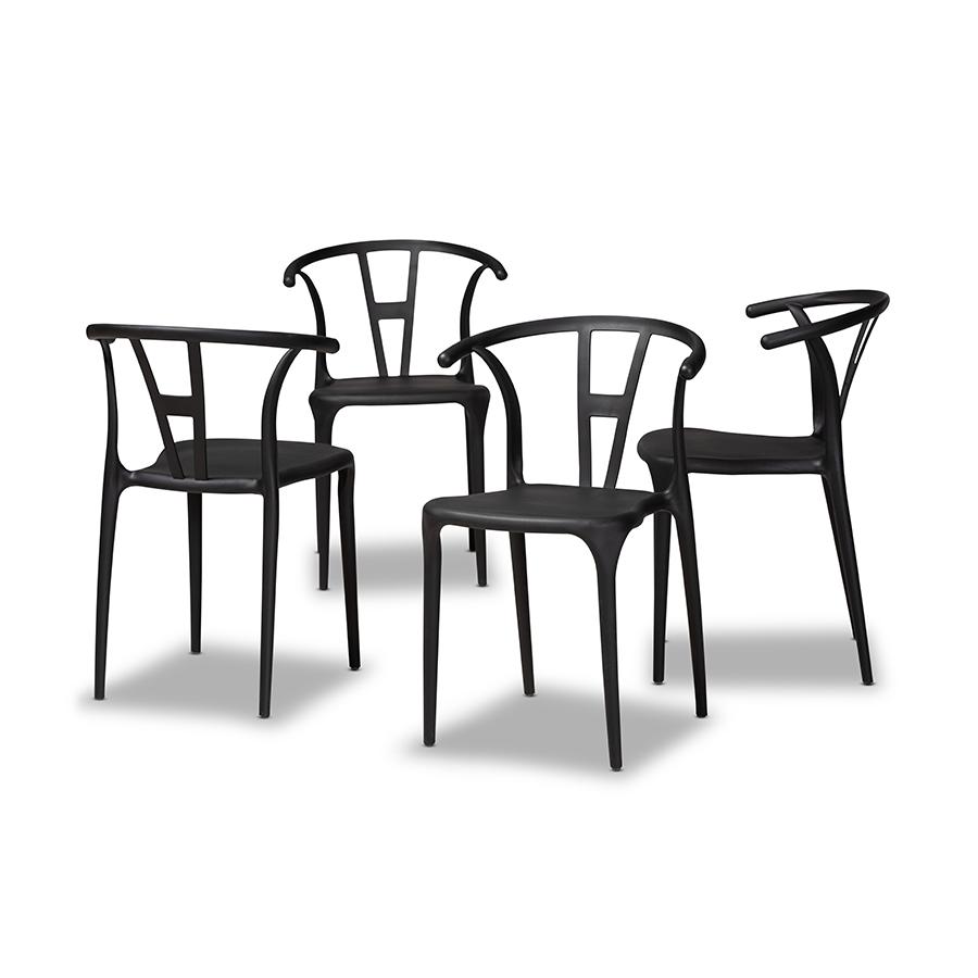 Warner Modern and Contemporary Black Plastic 4-Piece Dining Chair Set. Picture 1