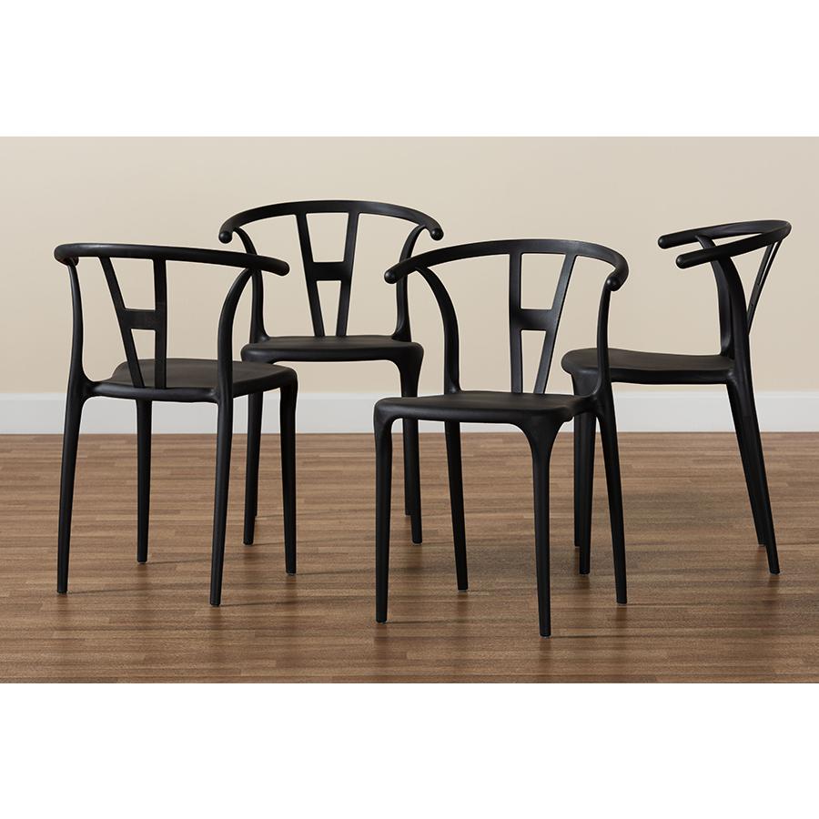 Warner Modern and Contemporary Black Plastic 4-Piece Dining Chair Set. Picture 7