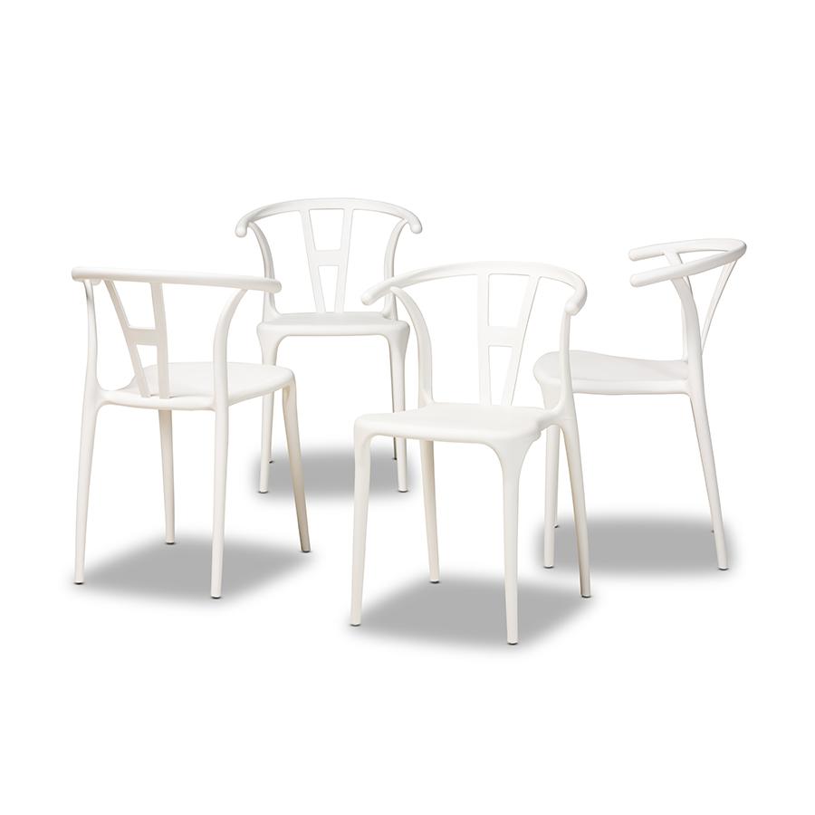 Warner Modern and Contemporary White Plastic 4-Piece Dining Chair Set. Picture 1