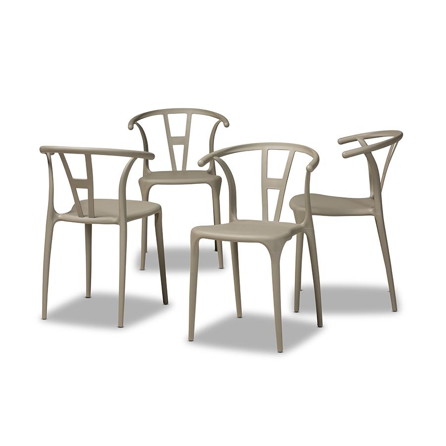 Baxton Studio Warner Modern and Contemporary Beige Plastic 4-Piece Dining Chair Set. Picture 2